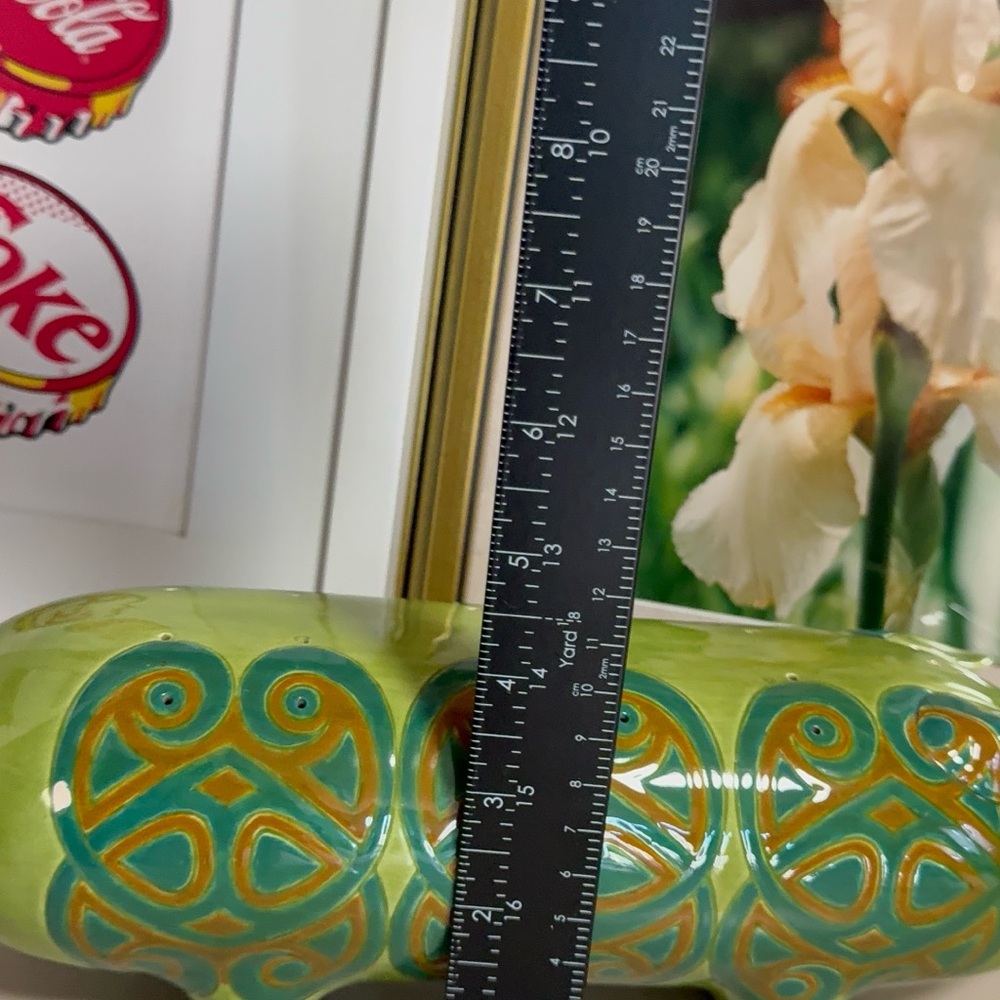 Green Ceramic Decorative Pig Figurine with Teal Accents - Picture 3 of 16